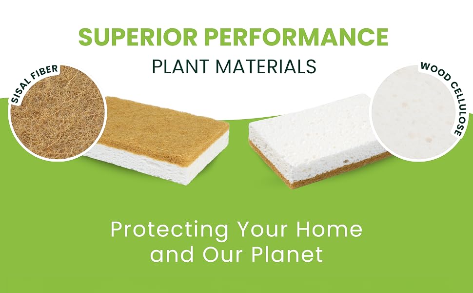 sponge showing sisal fiber and wood cellulose, highlighting Safety home cleaning.
