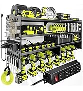 MILENTII Large Power Tool Organizer Wall Mount, 6-Shelf Heavy Duty Metal Tool Storage Rack with D...