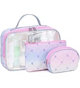 Bluboon 3 Pcs Makeup Bag Clear Travel Toiletry Bags TSA Approved Cosmetic Pouch for Girls Women W...