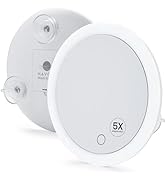 Mavoro 6.8" LED Magnifying Mirror with 3 Strong Suction Cups | 5X Magnification | Portable Lighte...