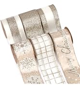 Ribbli Christmas Ribbon Wired Champagne Gold Christmas Tree Ribbon Snowflake Glitter Wired Ribbon...