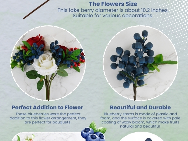 Set of 4 Decorative Lifelike Artificial Blueberries - Dark Blue