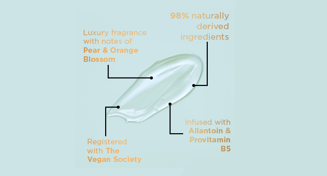 fragrance Pear &amp;amp; Orange Blossom, 98% Naturally Derived, Infused with allantoin/ provitamin B5,Vegan,