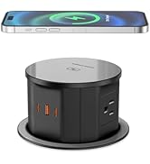 4.75 inch Pop Up Outlet with 15W Wireless Charger, 4 AC Outlets & PD 65W USB-C Fast Charging, Des...