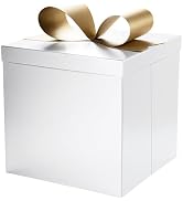 LaRibbons Large Gift Boxes with Lids, 10x10x10 Inches White Square Foldable Gift Boxes for Birthd...
