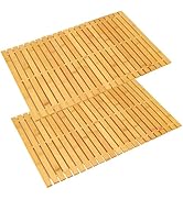 QTLCOHD 2Pcs Bamboo Bath Mat, 24 x 16 Inches Natural Bamboo Bathroom Shower Mat, Non-Slip Foldabl...