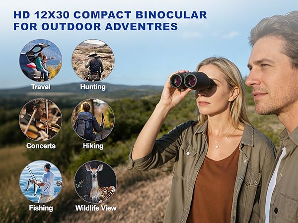 Ideal Gift 12x30 Compact Binocular for Kids&amp;amp;Adults Outdoor Travel Camping Birdwatching Hiking