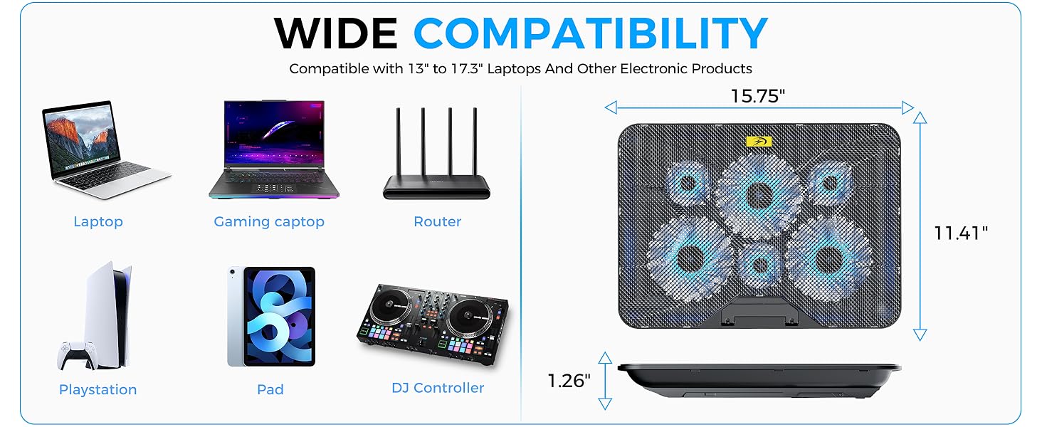 lightweight computer cooling pad for laptop blue lights 6 fans cooler fans heat dissipation
