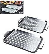 COOK TIME Grill Pan Set of 2, BBQ Grill Topper for Outdoor Grill, Stainless Steel Grilling Basket...