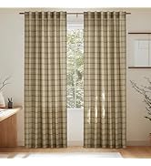 NICETOWN Fall Linen Plaid Patterned Curtains 84 inches Long Grid Pattern Light Filtering Privacy ...