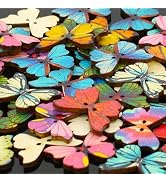 50Pcs Multi Color Butterflies Buttons-Mixed Wood Buttons Sewing Scrapbooking Flowers Shaped 2 Hol...