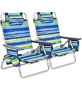 GYMAX Folding Recline Beach Chair, Set of 2 Adjustable Camping Chair with Ice Bag, Cup Holder, To...
