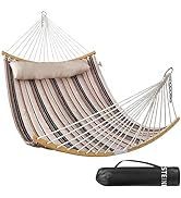 Double Hammock, Quilted Fabric 11 FT 2 Person Hammock for Outside with Detachable Pillow, Foldabl...