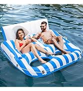 SULDUO 2 Person Inflatable Pool Lounger Float for Adults, Ultra Large Pool Floats Chair Lounge wi...