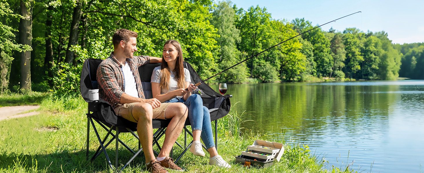 Youtanic Double Folding Loveseat Camping Couch with Pocket