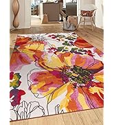 Modern Bright Flowers Non-Slip (Non-Skid) Area Rug 5 X 7 (5' 3" X 7' 3") Multi