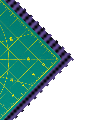 a close up of a square with a yellow ruler and a blue square with a yellow ruler.