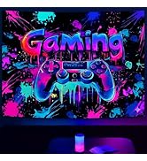 SparkLia Blacklight Gaming Tapestry, UV Reactive Cool Neon Game Controller Wall Hanging, Colorful...