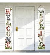 Nuxovilar Welcome Hello Spring Plaid Floral Door Banner Polyester 70x12 Inches - door banners for...