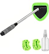 Windshield Cleaning Tool - Extendable Handle Car Window Cleaner with 3 Reusable Cloth Pads, Auto ...