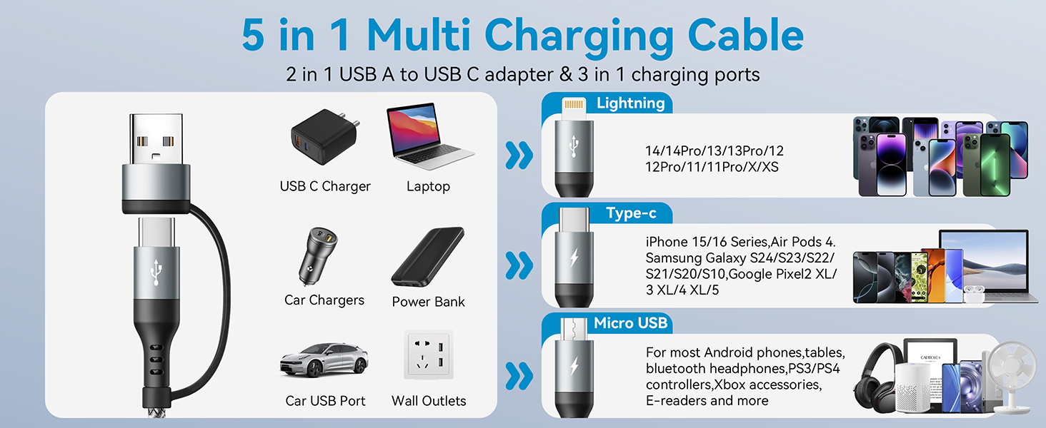 5 in 1 Multi Charging Cable