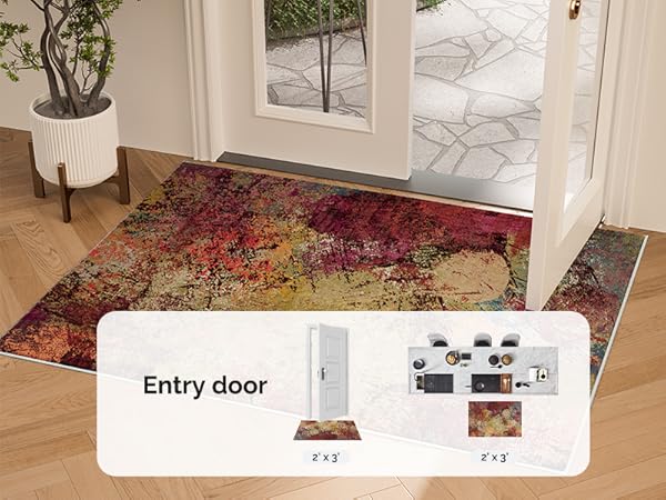 Arbosofe Modern Abstract Rug for Entry Door Red&amp;amp;Orange