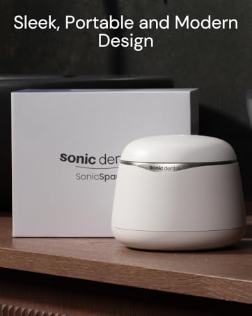 Sonic der branded white spherical device with minimalist design, shown next to its retail packaging box on wooden surface.