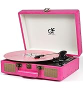 Vintage Bluetooth Suitcase Record Player with Built-in Speakers, 3 Speed Portable Turntable with ...