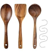 Wooden Kitchen Utensil Set, 100% Natural Teak Kitchen Utensils, Spatula, Soup Spoon, Salad Spoon,...