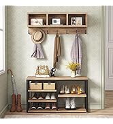 Tribesigns Coat Rack Set, Hall Tree, Industrial Shoe Bench, 3 Storage Cubbies, 7 Hooks for Entryw...
