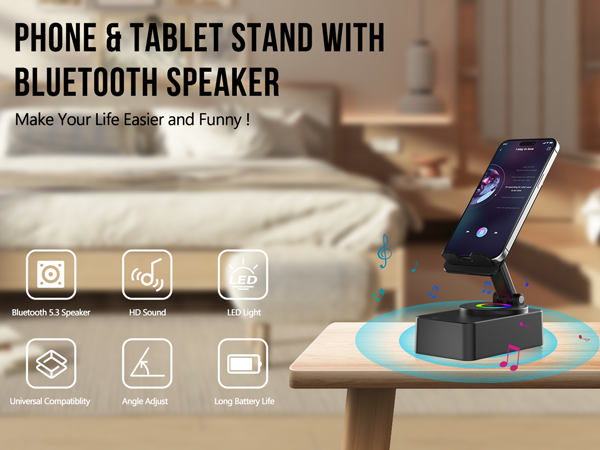 Cell Phone Stand with Wireless Bluetooth Speaker