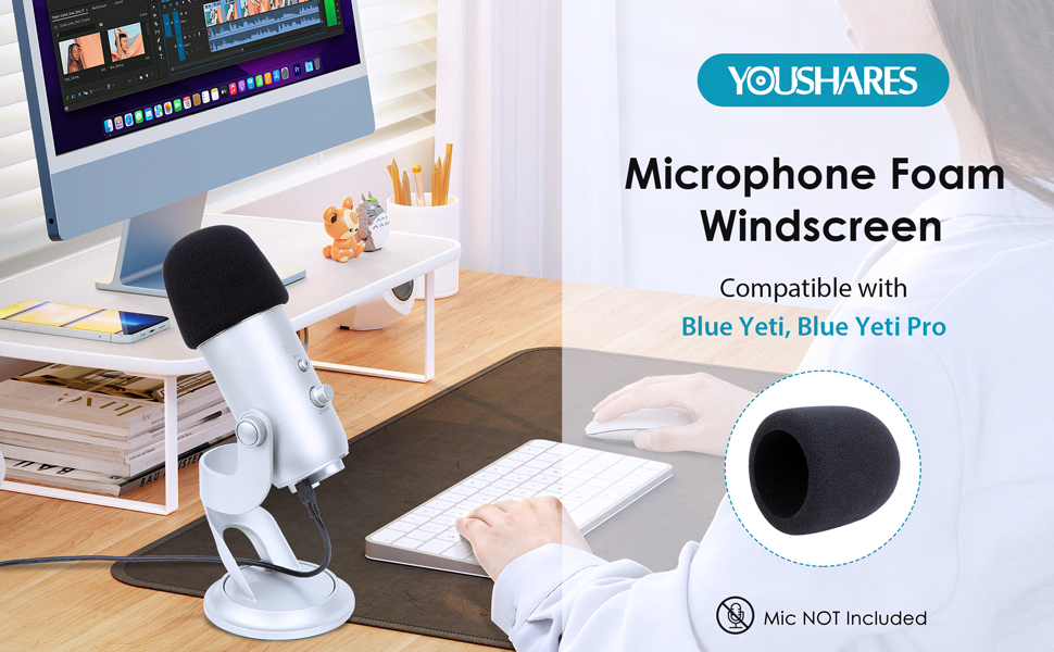 Microphone Flocking Foam Mic Pop Filter Compatible with Blue Yeti,Blue Yeti Pro Mic NOT Included