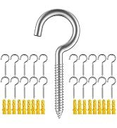 Pack of 20 Metal Hooks,304 Stainless Steel Screw Hooks, self-Tapping Eye-Ring Bolt Hooks, Wooden ...