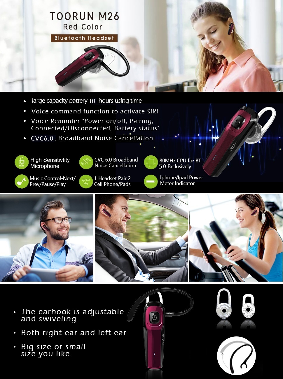 Bluetooth headset handsfree earpiece