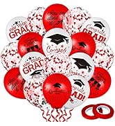 Whaline 60Pcs Graduation Party Balloon Set 7 Designs Confetti Latex Balloon with 2 Rolls Red Ribb...
