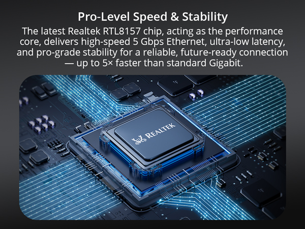 The Adapter&amp;#39;s Realtek RTL8157 Chip Delivers 5 Gbps Ethernet for a Stable Wired Connection
