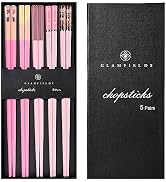 Chopsticks Reusable Dishwasher Safe, GLAMFIELDS 5 Pairs 9.5 Inches Premium Chop Sticks Set for Su...