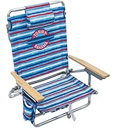 Tommy Bahama 5-Position Classic Lay Flat Folding Backpack Beach Chair, Aluminum, Red, White, and ...