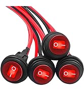 mankk 4Pcs Waterproof Rocker Switch 12V Round Toggle Switch SPST 3pin ON Off Red LED Light with D...