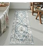 Uphome Bathroom Rugs Runner, Distressed Farmhouse Boho Blue Bath Mat, Non Slip Washable Long Bath...