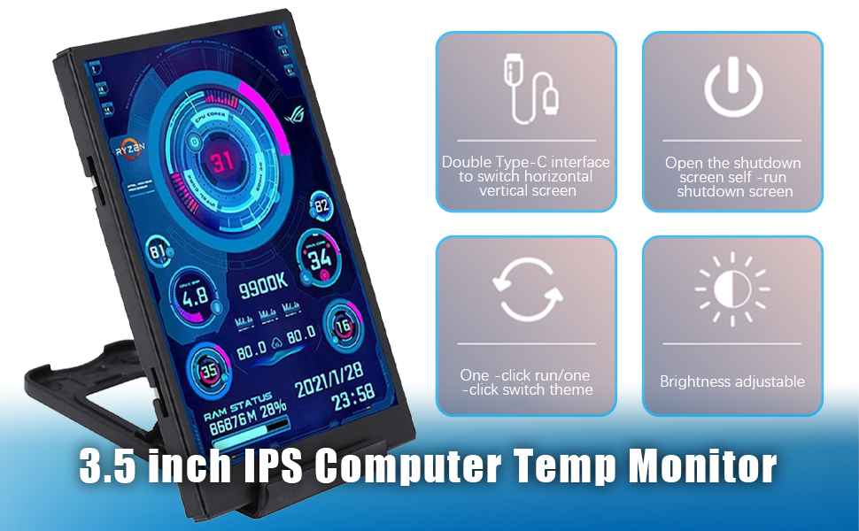 AIDA64 PC CPU RAM HDD Data Monitor Computer Temperature Display Type-C Sub Screen