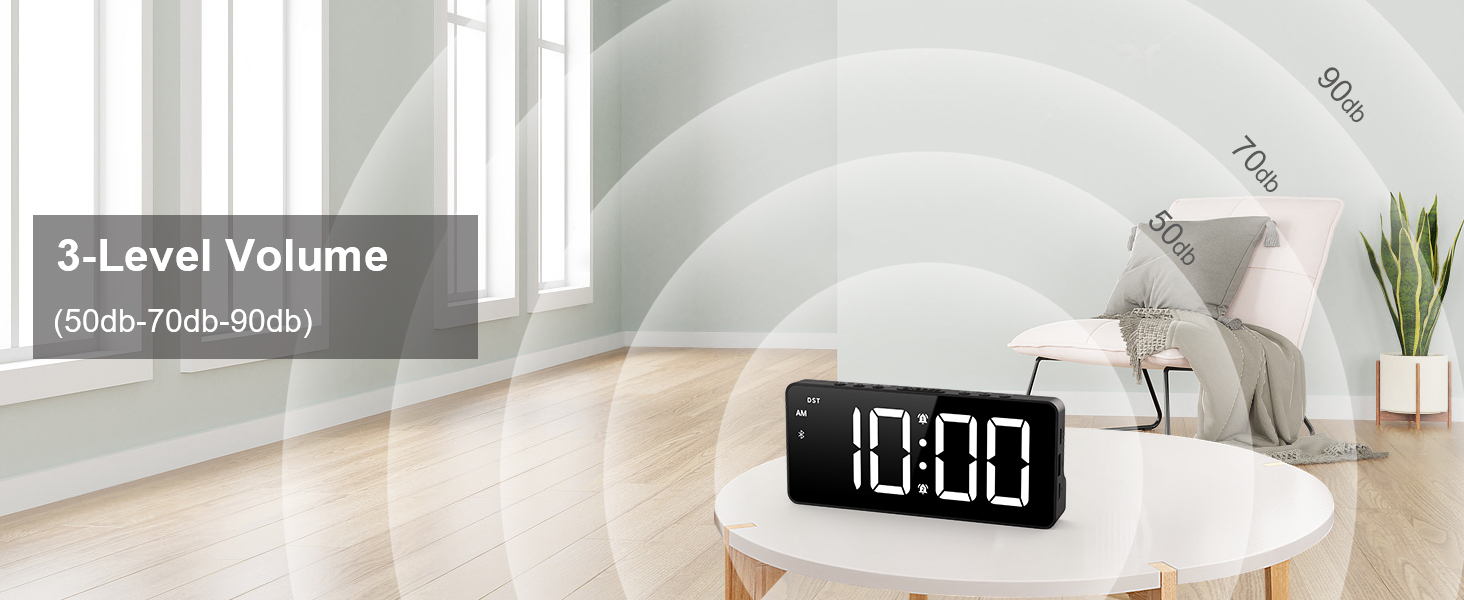 Digital Alarm Clock, LED Bedroom Clock with Bluetooth Sync Time