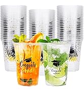 Whaline Graduation Plastic Cup 12oz Congrats Grad Disposable Cups Black Gold Clear Drinking Cups ...