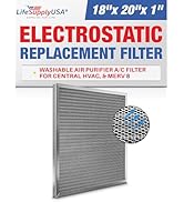 18x20x1 Electrostatic Air Filter, MERV 8, Washable, Reusable Furnace AC/HVAC Filter, Energy Savin...