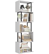 Gadroad 5-Tier Bookshelf, Narrow S-Shaped Geometric Bookcase, Wood Decorative Storage Shelving, M...
