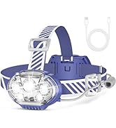 MIOISY Rechargeable Headlamp, High Lumen Bright 5 LED Head Lamp with Red White Light,IPX4 Waterpr...