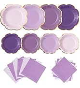 Purple Plates and Napkins Party Supplies for 20 Guests, Lavender Scalloped Paper Plates with Gold...