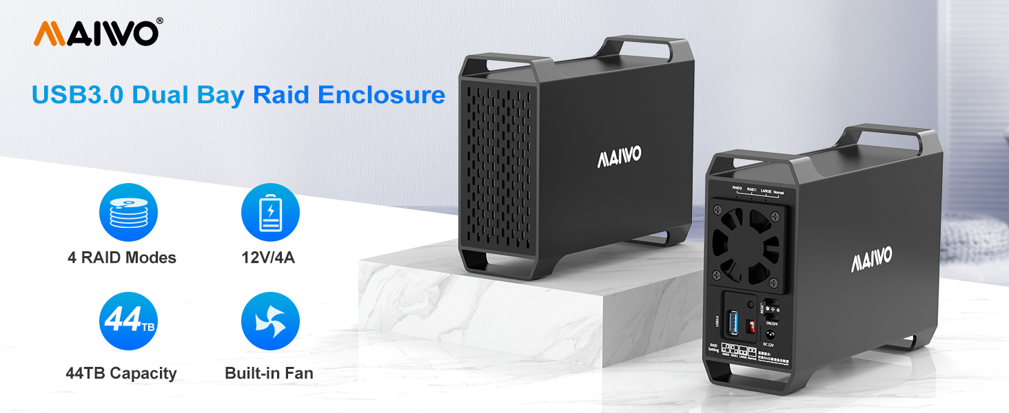 maiwo 2 bay das raid enclosure usb c to 3.5 sata hdd enclosure dual bay