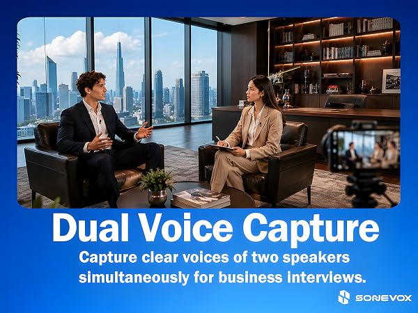 SONEVOX AirMic dual wireless lavalier mics capture two clear voices for interviews