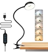 Clip on Desk Lamp 10-Level Dimming &amp; 5 Color Modes Reading Book Light, Flexible Gooseneck Reading...